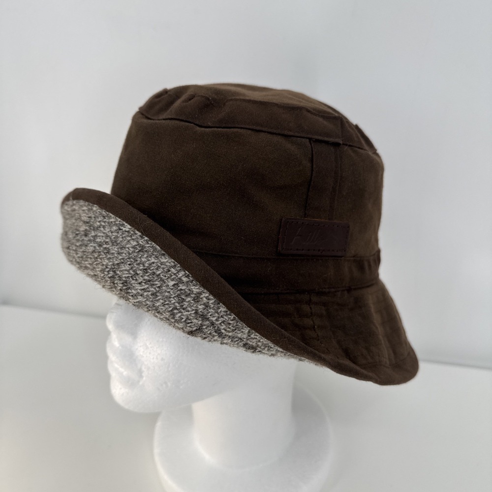 Hills Hats Oilskin Bucket Hat Wool Lining Dark Brown Small Made In NEW ZEALAND